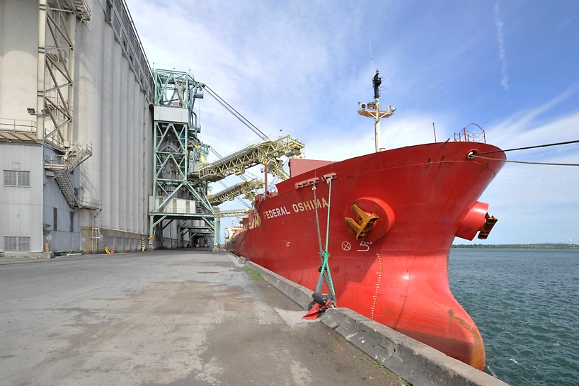 Ship loading grain at Viterra's port terminal at the Port of Montreal